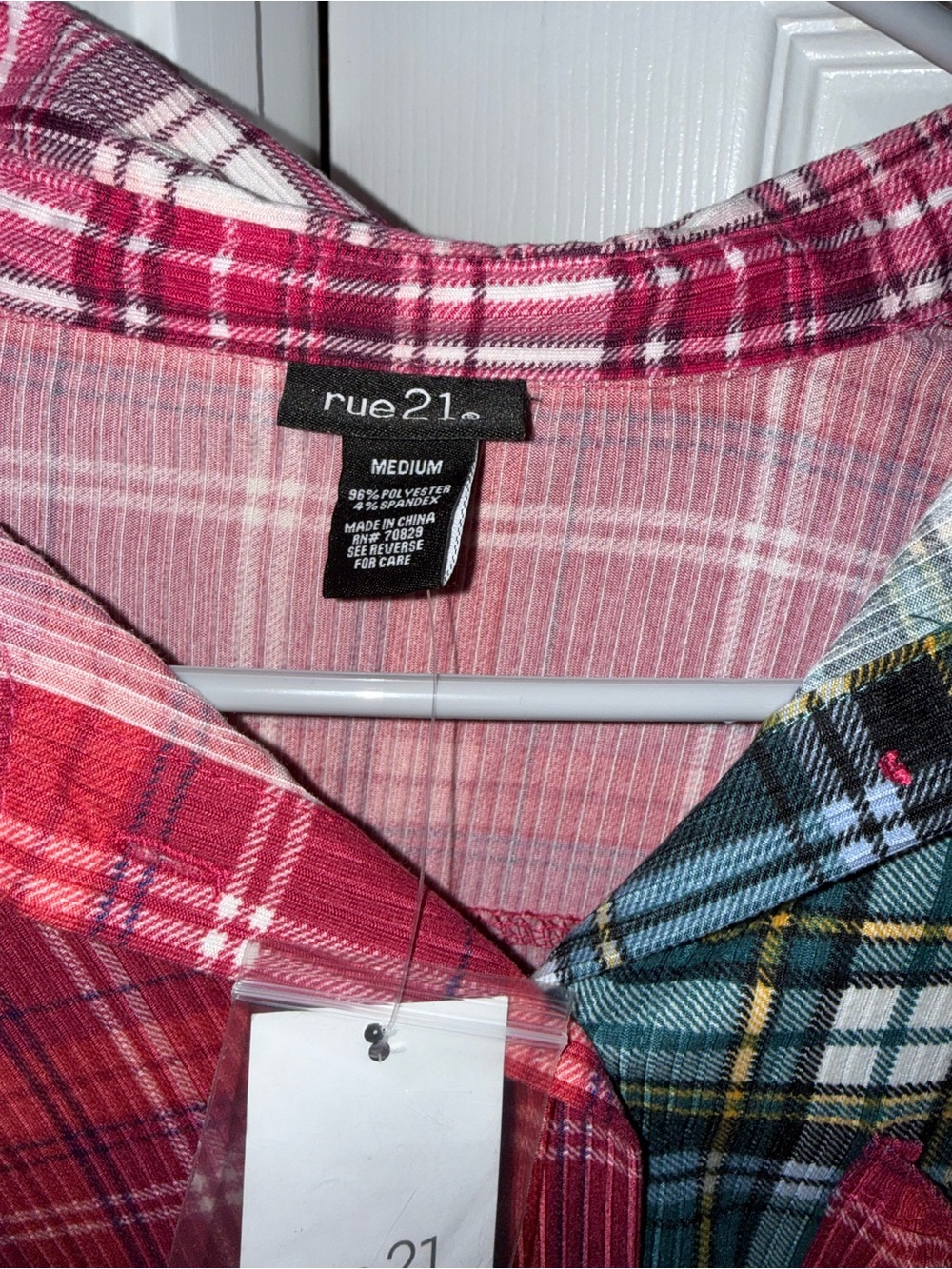 rue21 Mixed Plaid Button-Up Shirt in Red & Teal - Picture 2 of 5